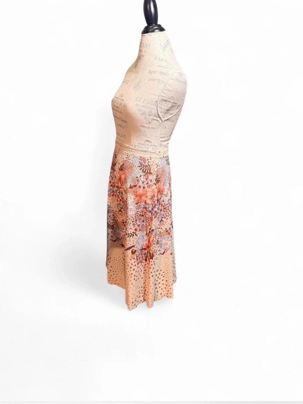 Orange, Brown, and Beige Floral Print A-Line  Midi Wrap Skirt